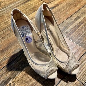 GUESS Women's Sparkling Beige Peep Toe Heels
